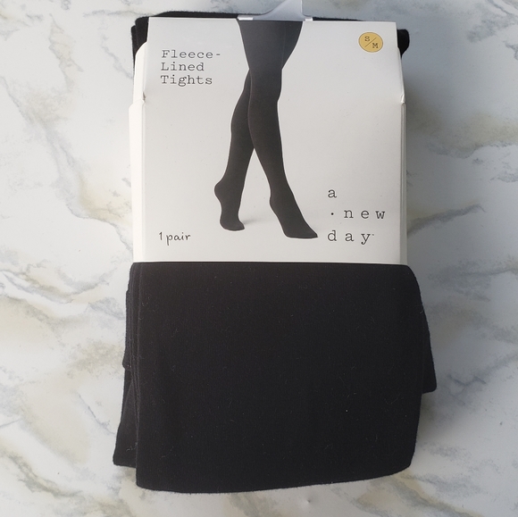 Fleece Lined Tights Flat Knit Black Small Medium